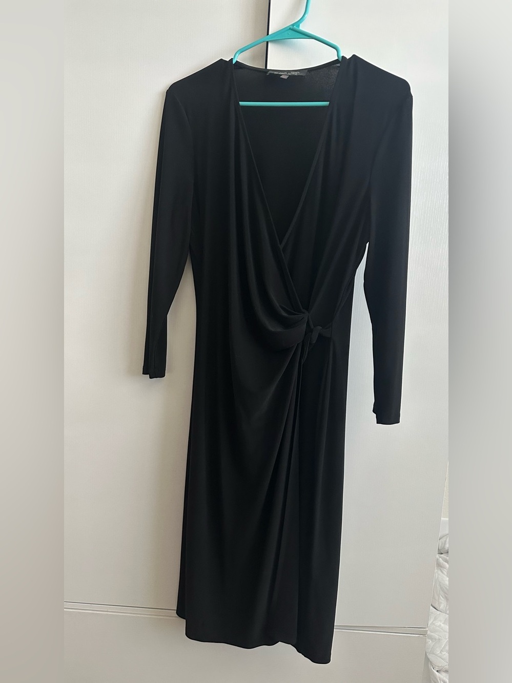 Evan Picone Black Midi Wrap Dress with Side Knot